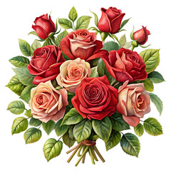Vintage Red Roses Bouquet Clipart on White Background One