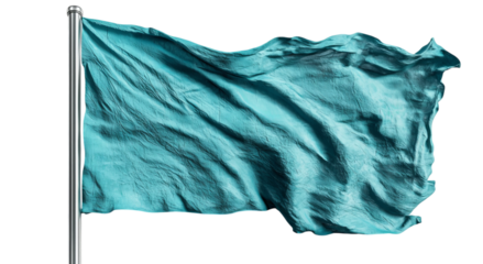 Png of A vibrant turquoise flag waving gracefully against a clear backdrop, symbolizing freedom and expression.