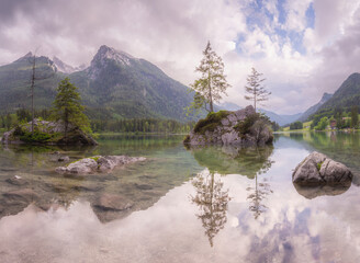 Fototapeta na wymiar View of Hintersee lake in Berchtesgaden National Park Bavarian Alps, Germany