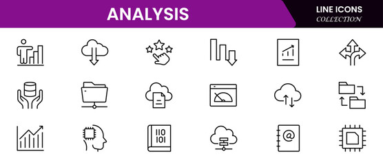 Analytics icon set with editable stroke. Data analysis thin line icon collection. Vector illustration