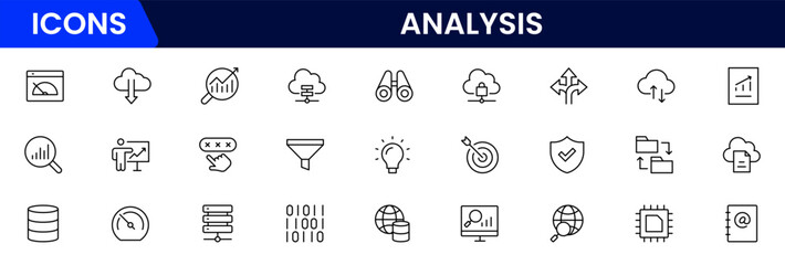 Analytics icon set with editable stroke. Data analysis thin line icon collection. Vector illustration