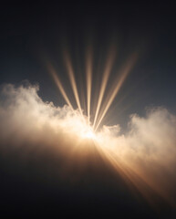 Fototapeta premium Celestial Beams Shining Through Shadowy Skies As Storm Clouds Drift Over a Forgotten Earth in Darkness Premium Wallpaper Background