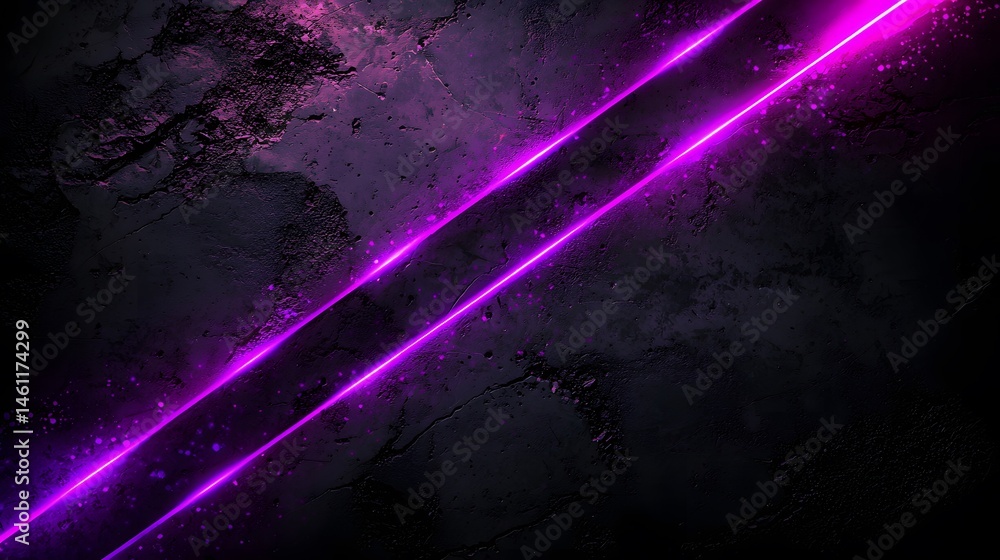 Poster abstract design with diagonal neon pink lines on dark stone texture.