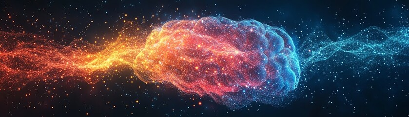 An abstract representation of AI visualizing big data, showcasing intricate patterns, vibrant colors, and data flow connections.