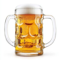Clear glass beer mug with frothy top