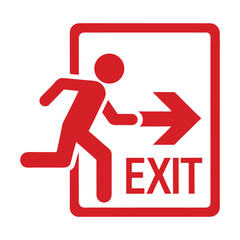 A bright red exit sign with bold EXIT text, a running figure, and a right-pointing arrow—clearly signaling direction and urgency. Ideal for emergency or directional signage and safety visuals.