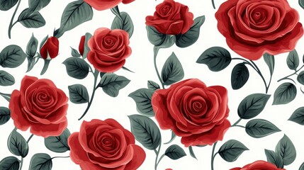 Classic Roses: A timeless pattern featuring elegant roses in rich hues, intertwined with subtle green foliage, isolated on white