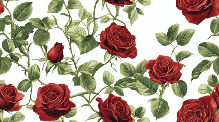 Classic Roses: A timeless pattern featuring elegant roses in rich hues, intertwined with subtle green foliage, isolated on white