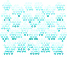 Modern abstract background composed of evenly spaced gradient turquoise dots arranged in a geometric, wave-like pattern on a white background.