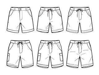Clean Line Art of Surf Shorts for Beach Style Icon Set