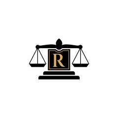 Justice Scale And Negative Space Letter R Logo Vector 001