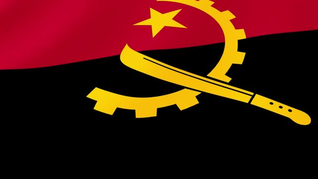Angola National Flag Waving in Wind, Close View, Isolated Background