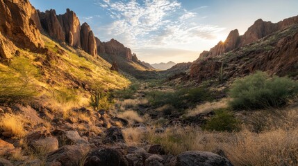 Golden mountain valley scenic landscape view