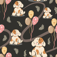 Seamless childish pattern with animals illustration for background