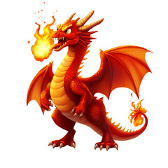 Red Dragon Breathing Fire Isolated on Transparent Background