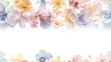 Delicate Blossoms: A soft arrangement of pastel-colored flowers with intricate details, creating a gentle and calming design, isolated on white