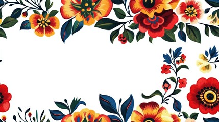 Folk Art Floral: A folk-inspired design with stylized roses and wildflowers in bright, bold colors, isolated on white