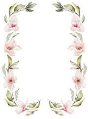 Watercolor magnolia floral frame