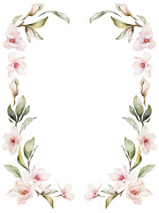 Watercolor magnolia floral frame