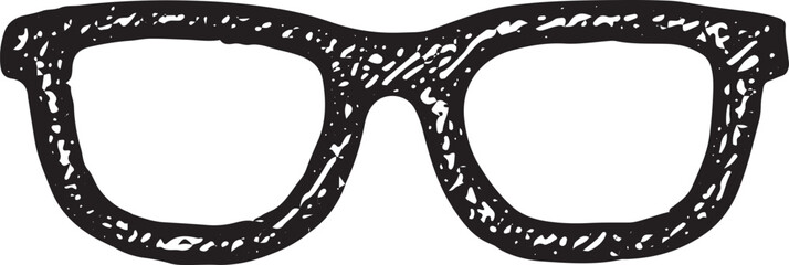 Hand-drawn sketch of vintage glasses with thick frames, monochrome style, ideal for artistic, retro, or intellectual themes, classic illustration