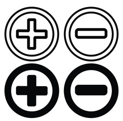 Cute cartoon hand drawn vector add and minus icon silhouette.