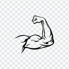Minimal Line Drawing of Flexed Muscular Arm with Bold Black Outlines, Modern Vector Style