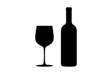 Wine bottle and glass silhouette vector illustration