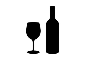 Wine bottle and glass silhouette vector illustration