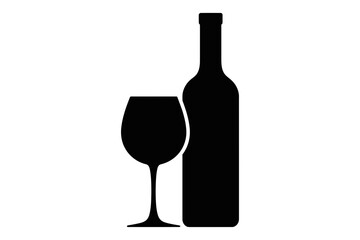 Wine bottle and glass silhouette vector illustration