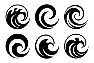 Set of abstract ocean wave vector design elements