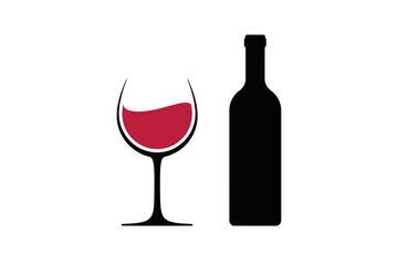 Elegant red wine glass and bottle vector graphic
