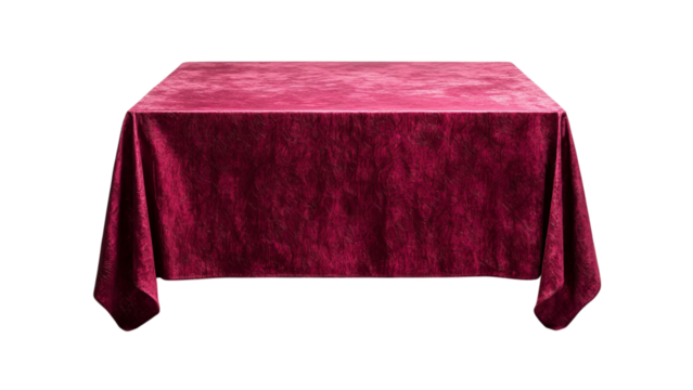 Png of Elegant burgundy tablecloth draped over a table, adding a touch of sophistication to any setting.