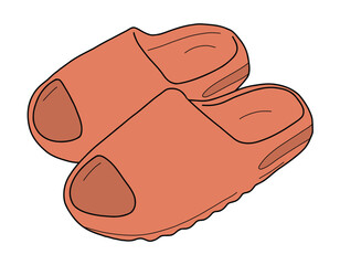 Vector illustration of orange summer slide sandals. Modern beach footwear with open toe design. Perfect for summer fashion, vacation, lifestyle, and accessory themes.