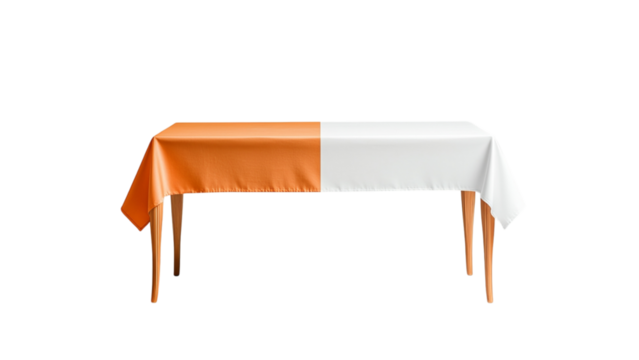 Png of A modern dining table with an orange and white tablecloth, creating a vibrant contrast perfect for any dining occasion.