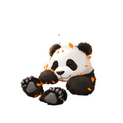 Cartoon Panda Napping on Leaves Isolated on Transparent Background