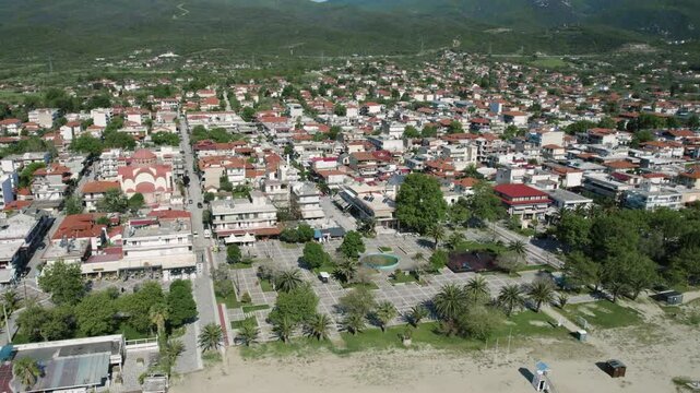 Asprovalta Thessaloniki Greece, Aerial Point of Interest Shot, Panoramic View of Coastal Village, Greek Summer Vacation