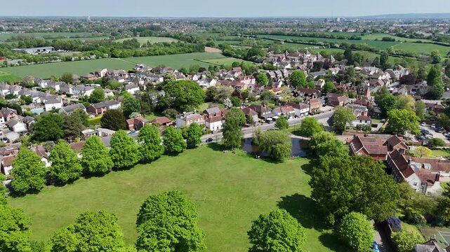 Writtle Village green Essex UK ascending drone,aerial
