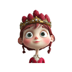Charming Raspberry Crown Princess 3D Rendered Cartoon Girl