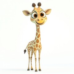 Fototapeta premium Cartoon giraffe standing tall on white background