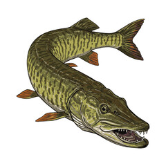 Muskellunge Fish Vector – Ferocious Freshwater Predator Illustration