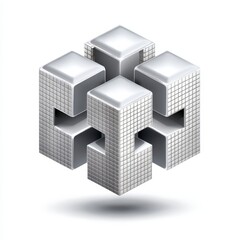 Fototapeta premium Abstract Metallic Gray Interlocking Cubes 3D Illustration