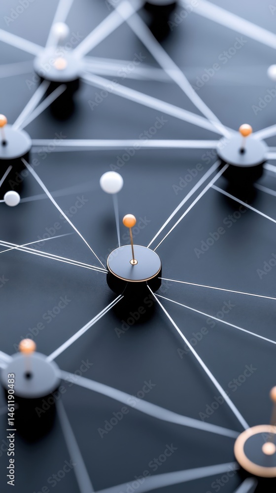 Poster abstract network connections with pushpins on dark background network pushpins abstract dark digital