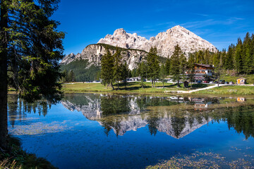 view of Antorno lake, Belluno, Veneto, Italy