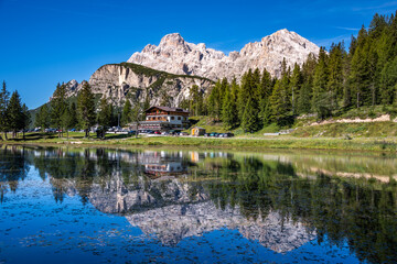 view of Antorno lake, Belluno, Veneto, Italy