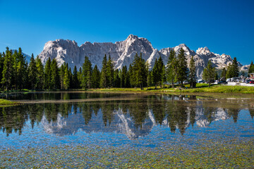 view of Antorno lake, Belluno, Veneto, Italy