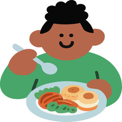 Cartoon People Enjoying Various Meals and Snacks