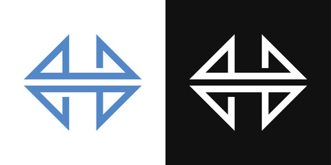 Split H logo with arrow outlines. Minimalist import-export and transfer symbol.