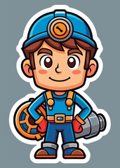 Cute miner character with gear.