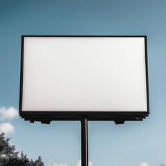 Blank billboard stands against a clear blue sky during daytime in a rural setting