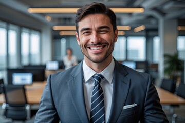 Confident Business Executive Smirking in Professional Office Setting